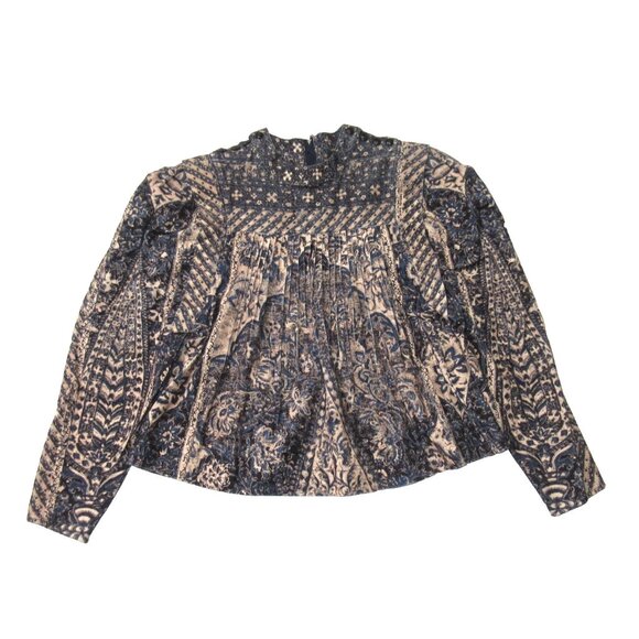NWT Ulla Johnson Parker Pleated Printed Cotton-Corduroy Blouse in Twilight 2 - Picture 4 of 11